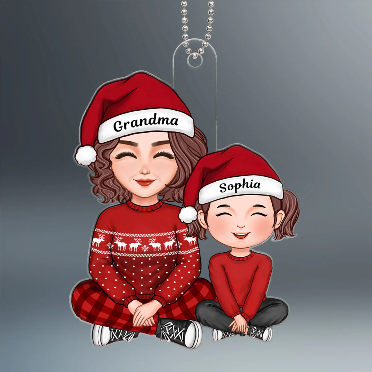 Cute Grandma And Granddaughter Grandson Crossed Legs Christmas Gift Personalized Acrylic Ornament - Image 2