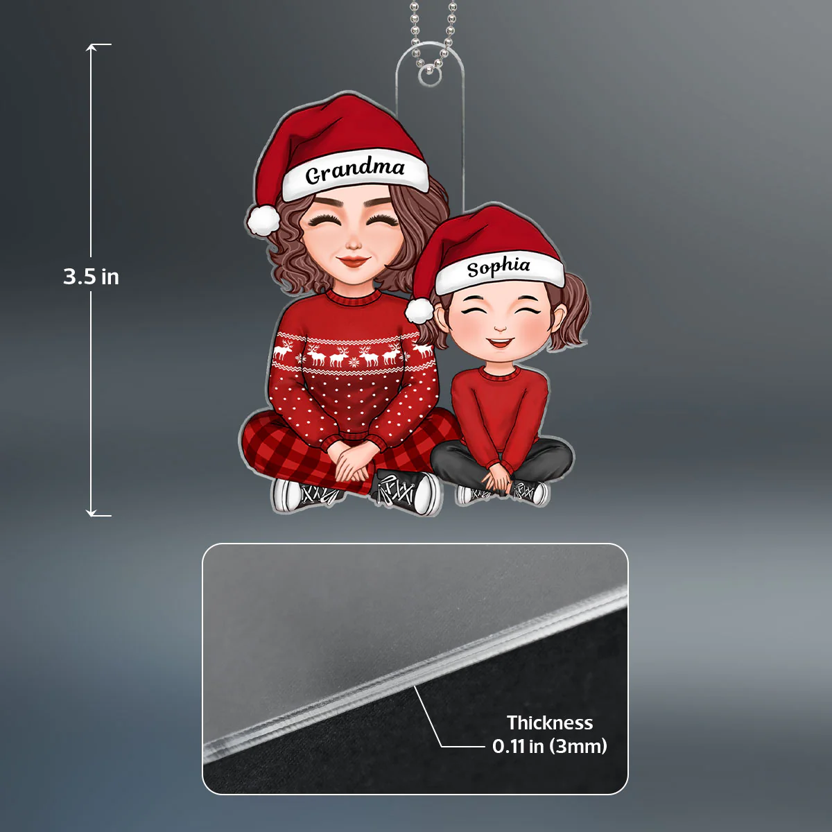 Cute Grandma And Granddaughter Grandson Crossed Legs Christmas Gift Personalized Acrylic Ornament - Image 4