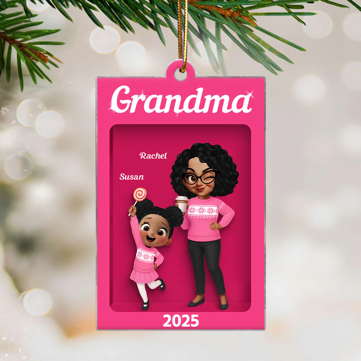 Cute Grandma And Grandkids Action Figure Personalized Acrylic Ornament - Unique Christmas Gift For Grandma - Image 2