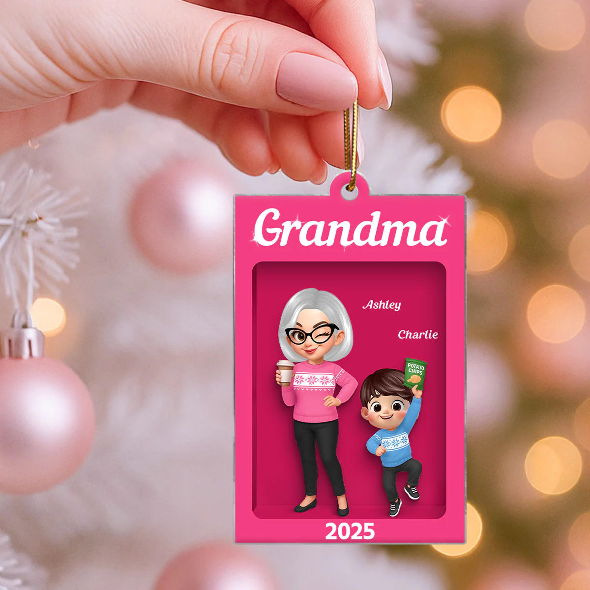 Cute Grandma And Grandkids Action Figure Personalized Acrylic Ornament - Unique Christmas Gift For Grandma - Image 3