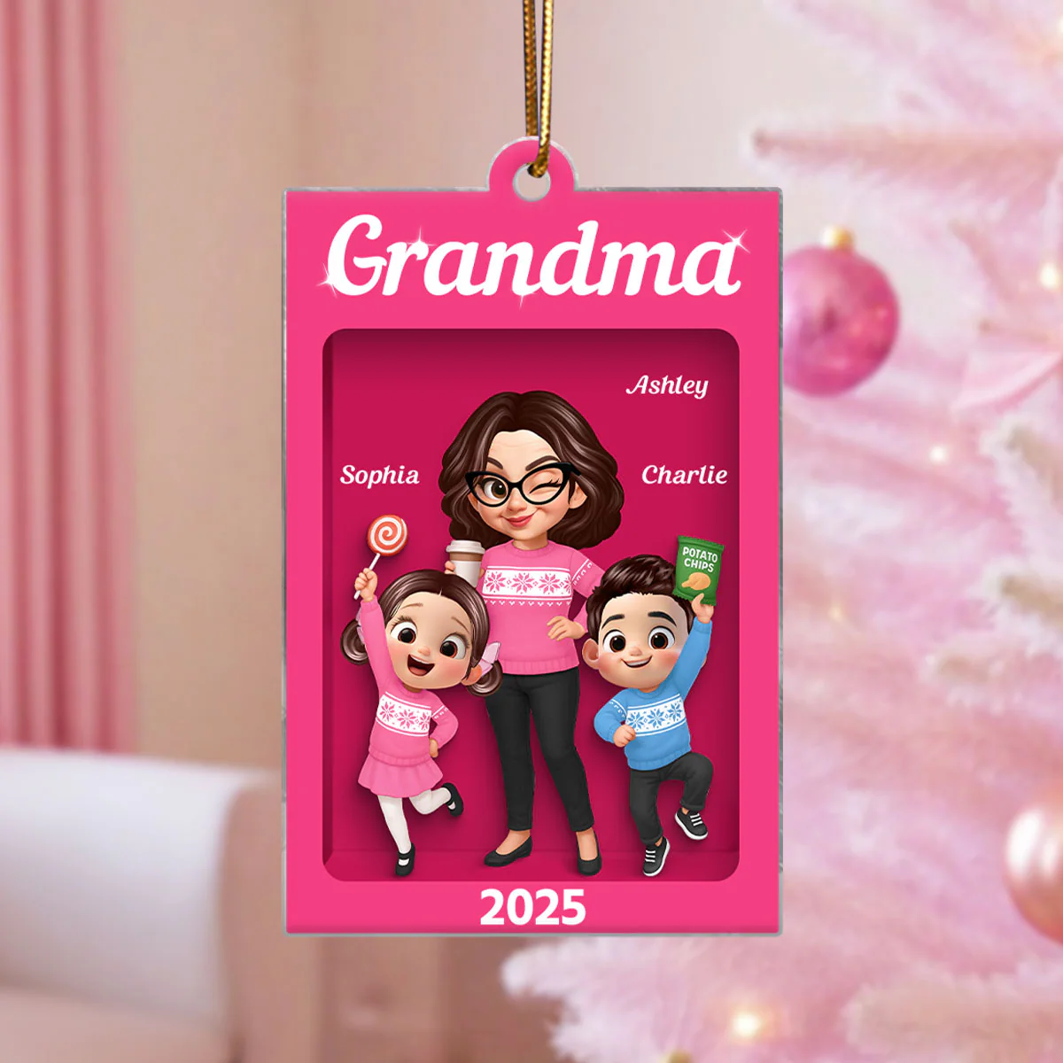 Cute Grandma And Grandkids Action Figure Personalized Acrylic Ornament - Unique Christmas Gift For Grandma - Image 4
