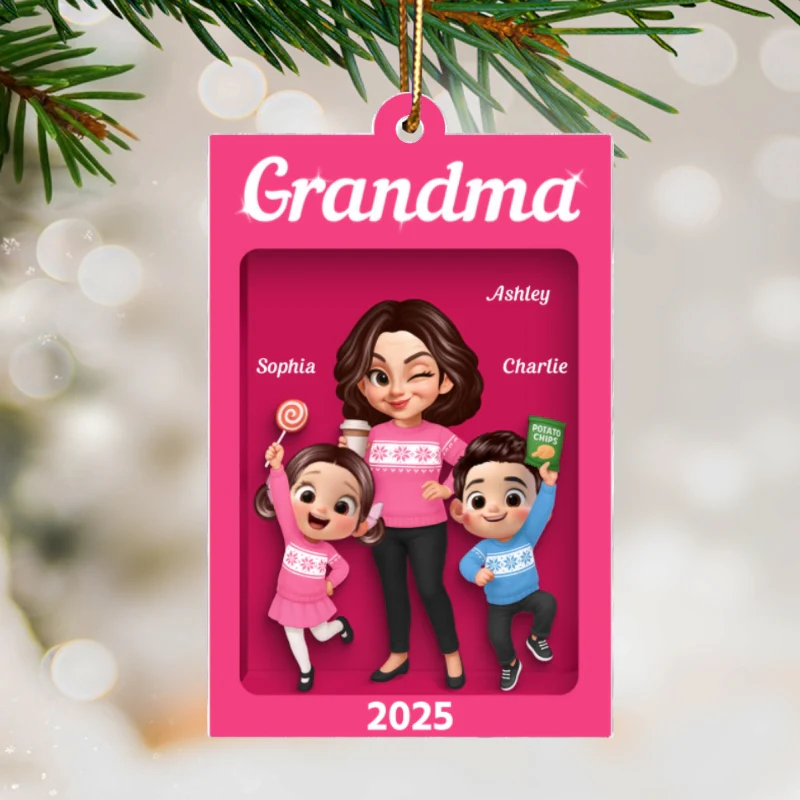 Cute Grandma And Grandkids Action Figure Personalized Acrylic Ornament - Unique Christmas Gift For Grandma - Image 7