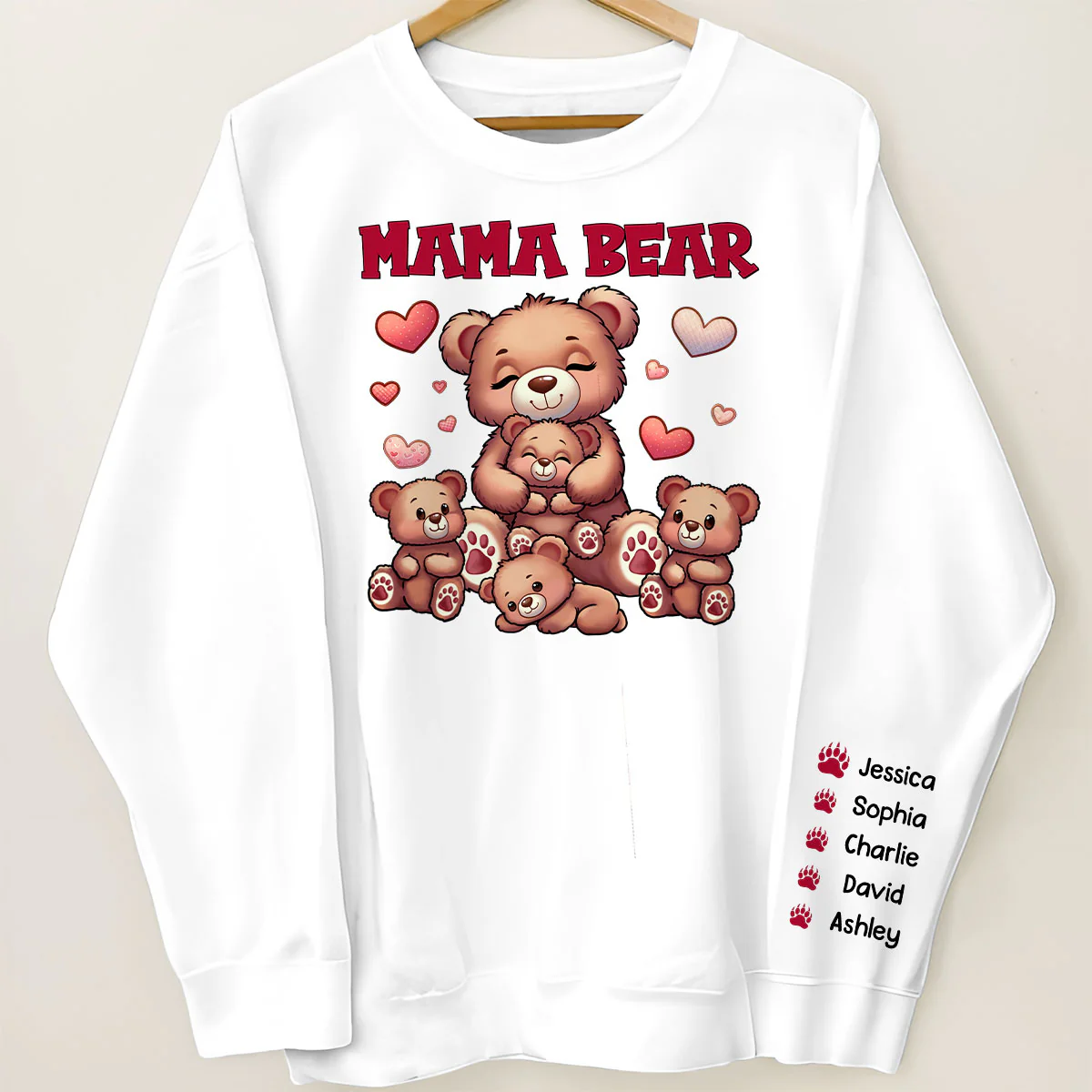 Cute Grandma Bear Mama Bear Personalized Sleeve Printed Sweatshirt