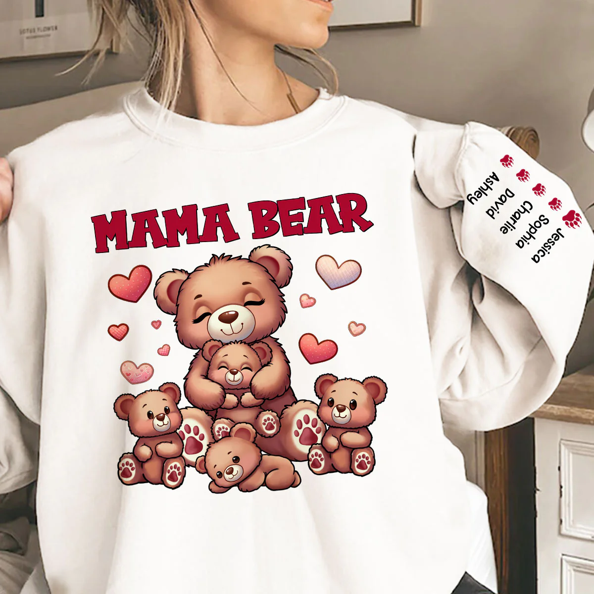 Cute Grandma Bear Mama Bear Personalized Sleeve Printed Sweatshirt - Image 3