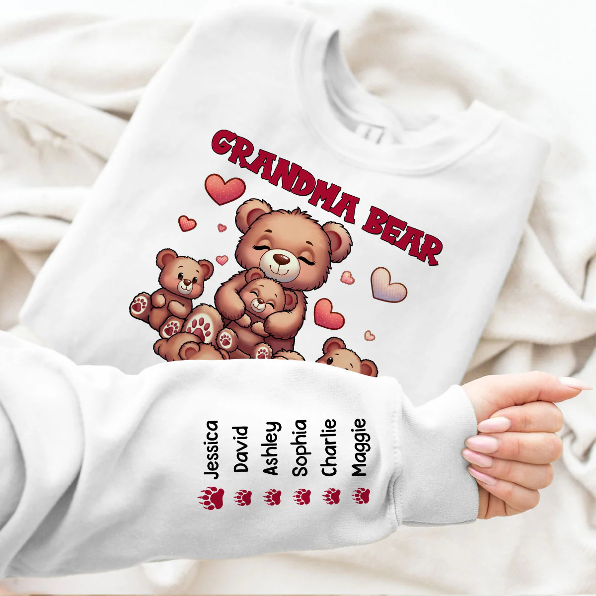 Cute Grandma Bear Mama Bear Personalized Sleeve Printed Sweatshirt - Image 6