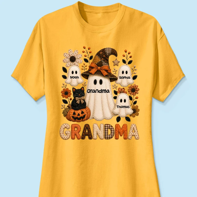 Cute Grandma Boo Witch Fall Season Halloween Faux Patchwork Pattern Coquette - Personalized Shirt - Halloween Gift For Grandma - Image 21