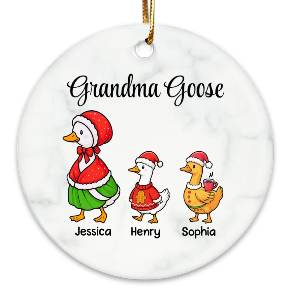 Cute Grandma Goose And Kids Personalized Circle Ceramic Ornament - Image 10