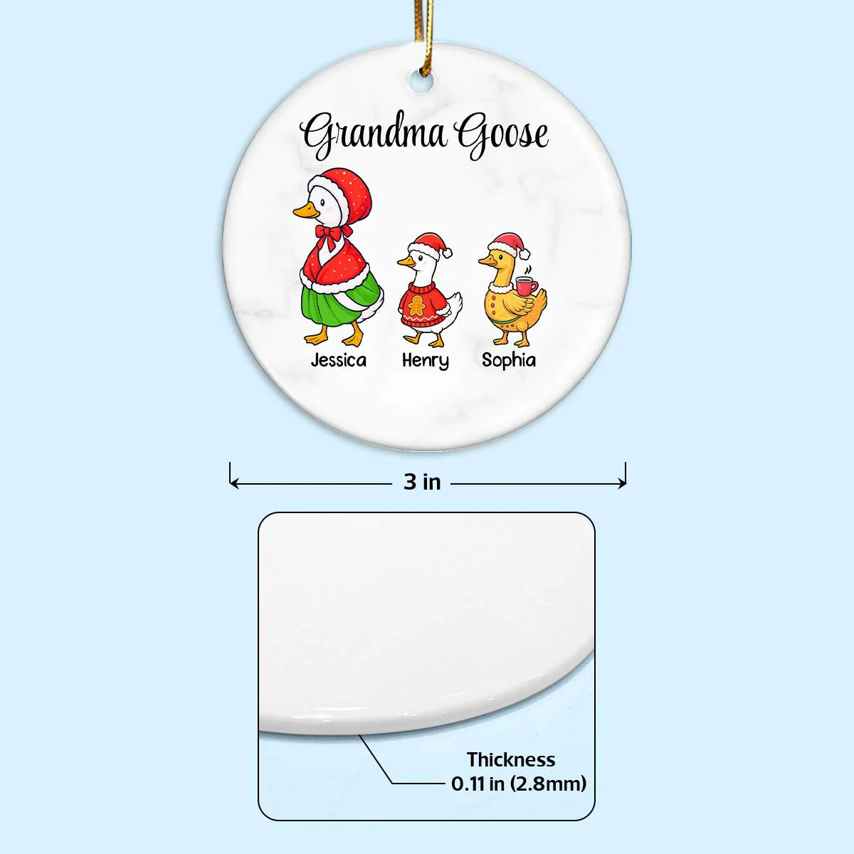 Cute Grandma Goose And Kids Personalized Circle Ceramic Ornament - Image 8