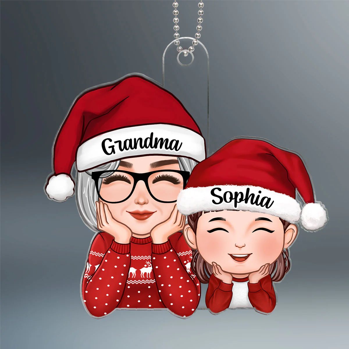 Cute Grandma Granddaughter Grandson Chin On Hands Personalized Acrylic Ornament - Image 2