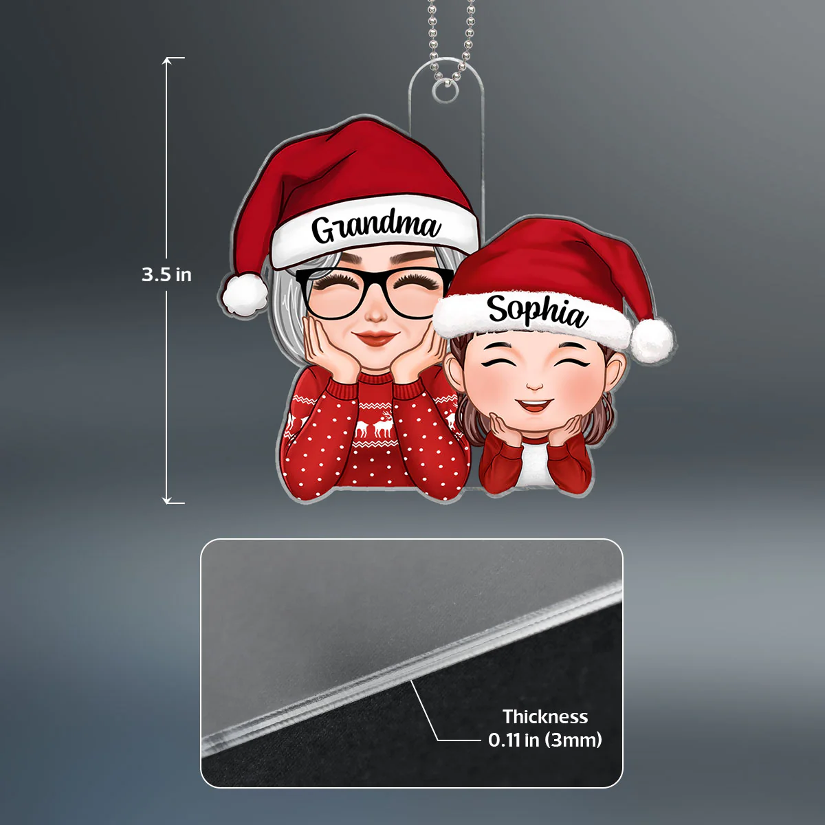 Cute Grandma Granddaughter Grandson Chin On Hands Personalized Acrylic Ornament - Image 4
