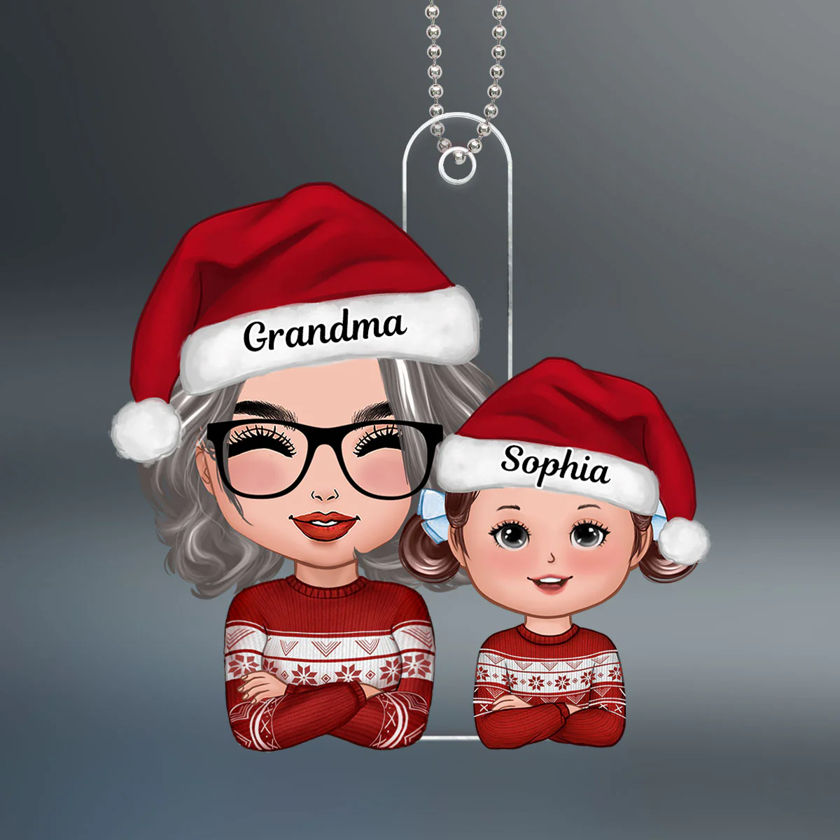 Cute Grandma Granddaughter Grandson Crossed Arms Personalized Acrylic Ornament - Image 2