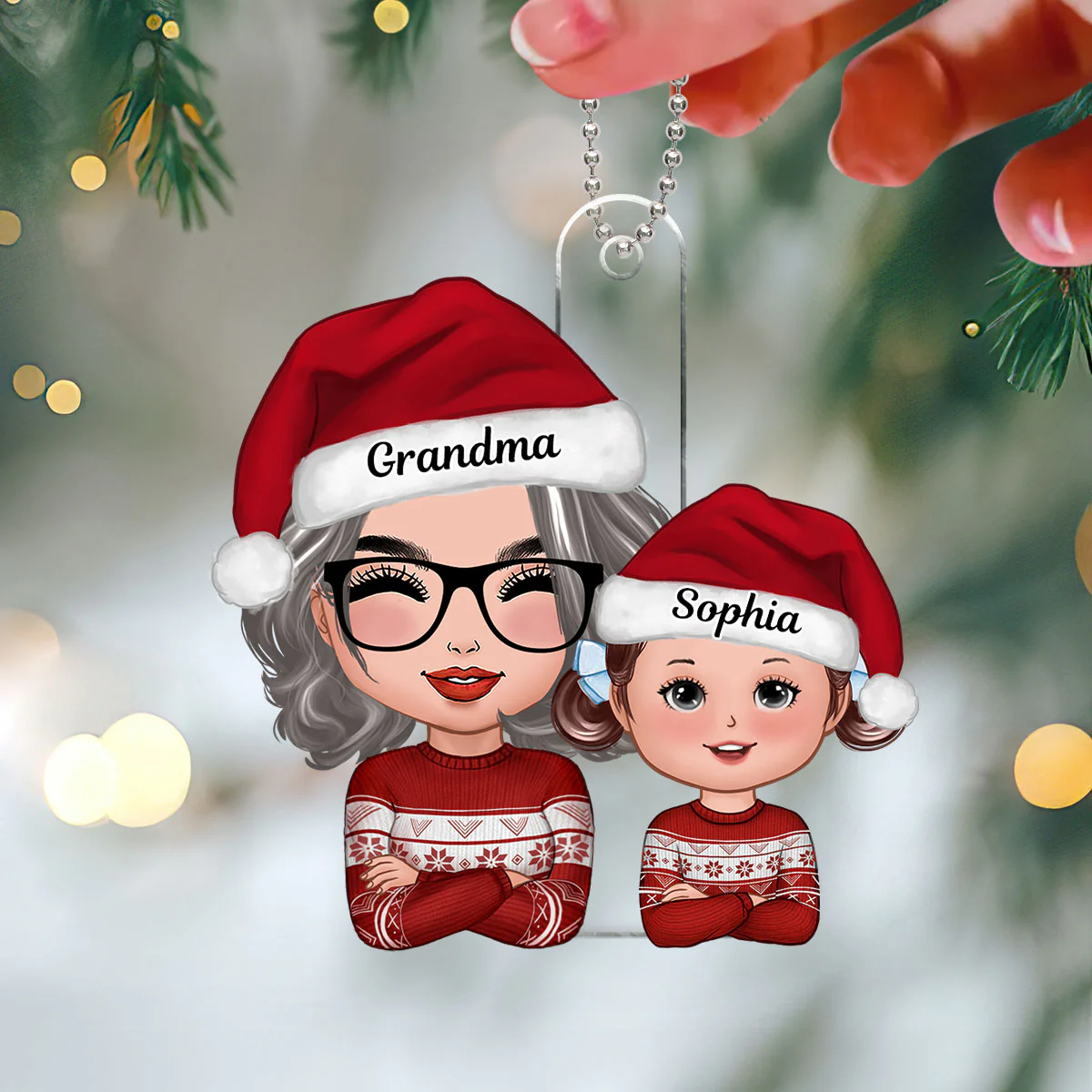Cute Grandma Granddaughter Grandson Crossed Arms Personalized Acrylic Ornament - Image 3