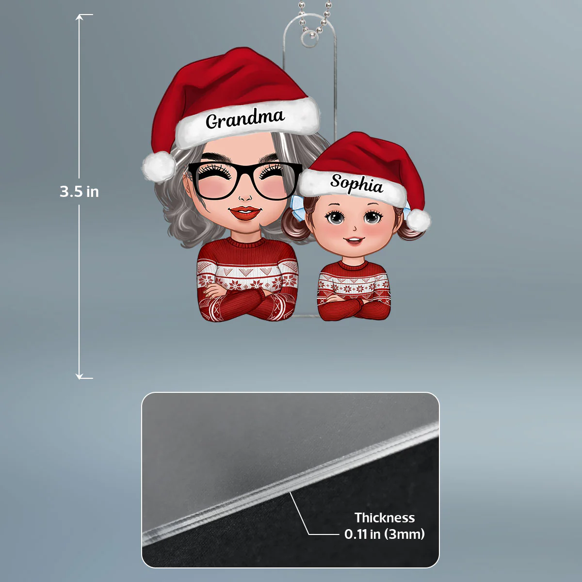 Cute Grandma Granddaughter Grandson Crossed Arms Personalized Acrylic Ornament - Image 4