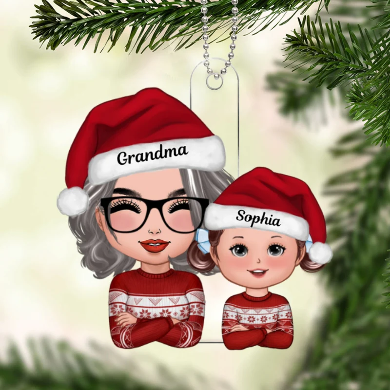 Cute Grandma Granddaughter Grandson Crossed Arms Personalized Acrylic Ornament - Image 5