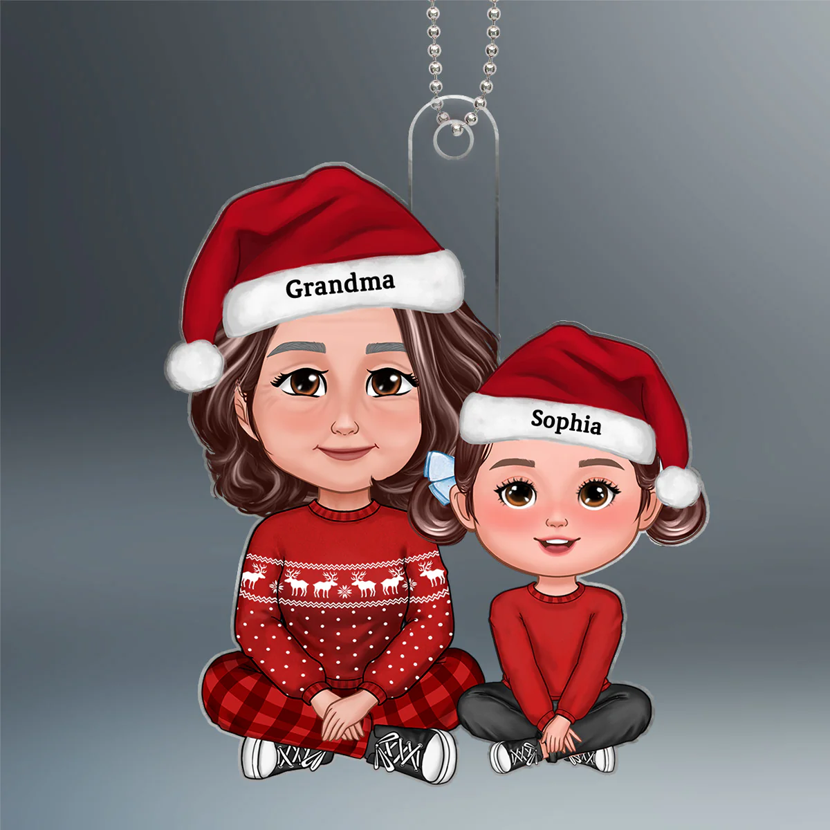 Cute Grandma Granddaughter Grandson Crossed Leg Personalized Acrylic Ornament - Image 2