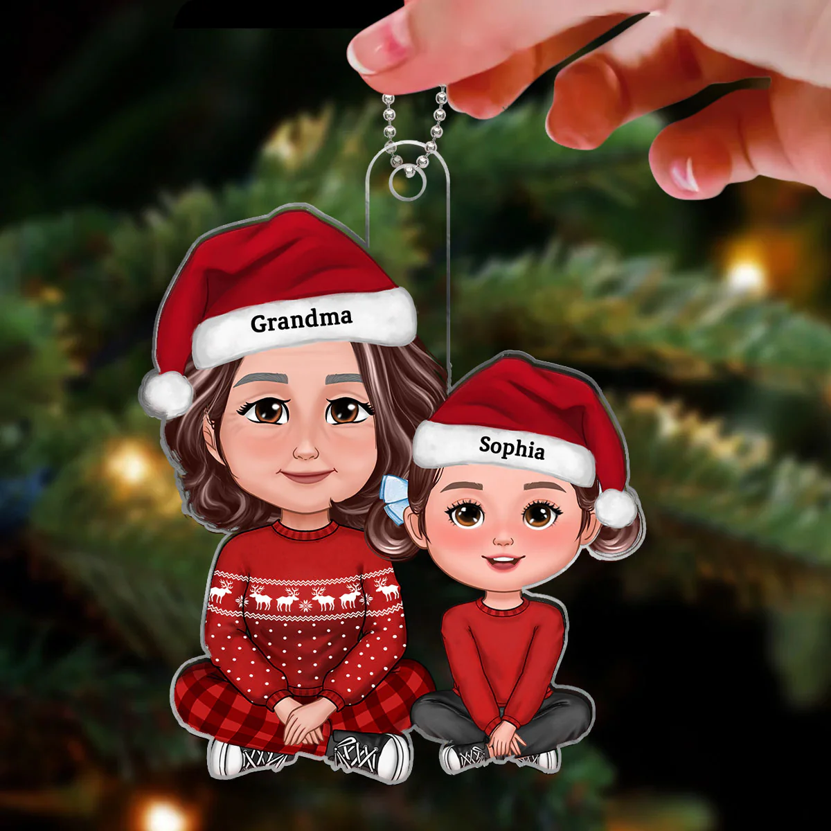 Cute Grandma Granddaughter Grandson Crossed Leg Personalized Acrylic Ornament - Image 3