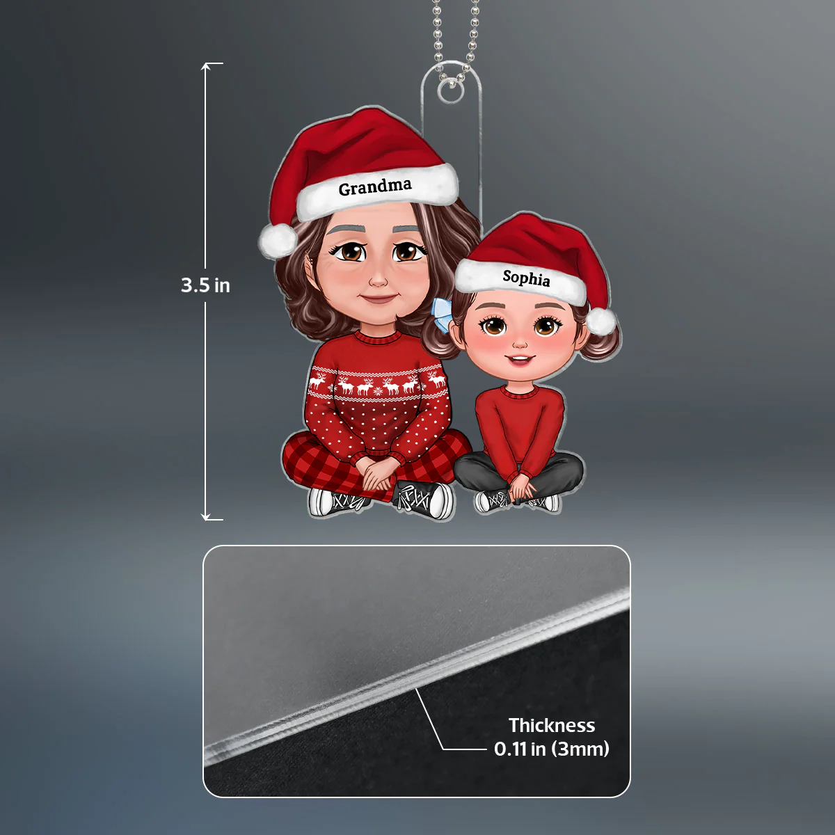 Cute Grandma Granddaughter Grandson Crossed Leg Personalized Acrylic Ornament - Image 4