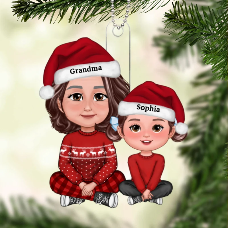 Cute Grandma Granddaughter Grandson Crossed Leg Personalized Acrylic Ornament - Image 5