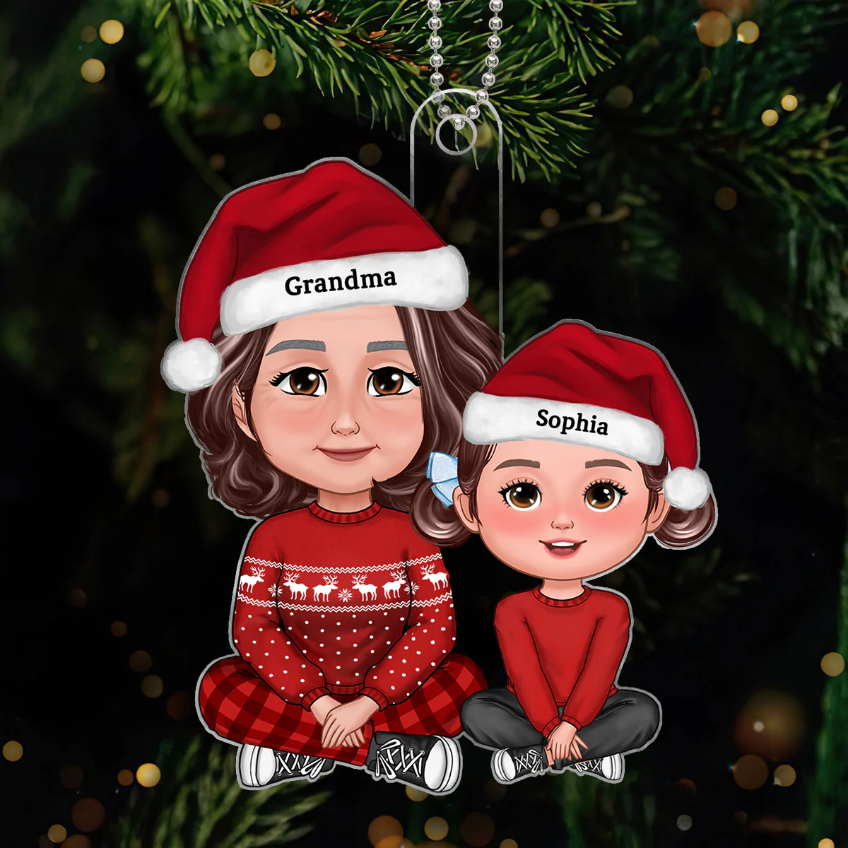 Cute Grandma Granddaughter Grandson Crossed Leg - Personalized Acrylic Ornament - Gift for Mom, Gif for Grandma