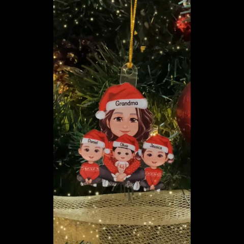 Cute Grandma Granddaughter Grandson Crossed Leg - Personalized Acrylic Ornament - Gift for Mom, Gif for Grandma - Image 2