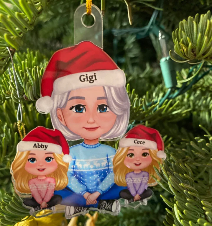 Cute Grandma Granddaughter Grandson Crossed Leg - Personalized Acrylic Ornament - Gift for Mom, Gif for Grandma - Image 6
