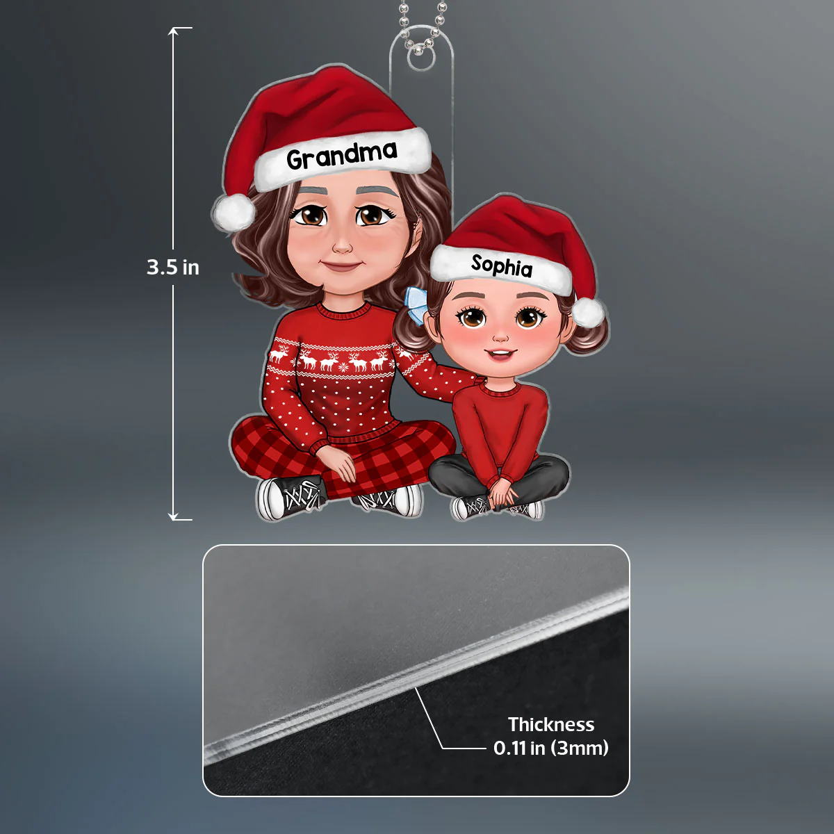 Cute Grandma Granddaughter Grandson Embracing Crossed Legs Personalized Acrylic Ornament - Image 4