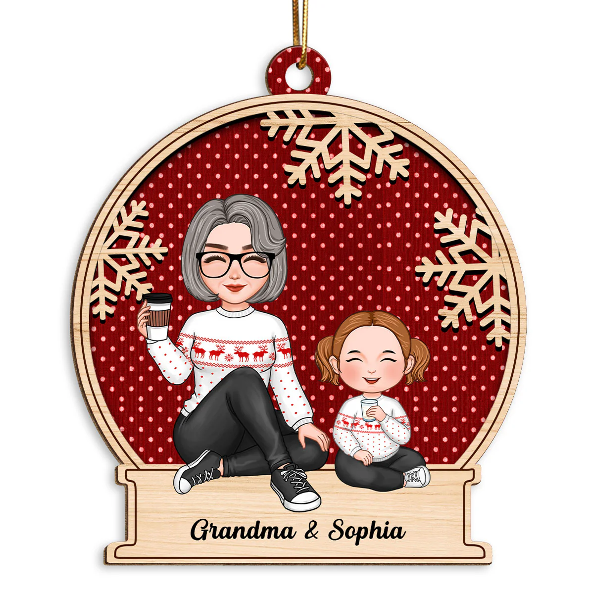 Cute Grandma & Grandkid Christmas Gift For Granddaughter Grandson Beautiful Patterns Personalized Wooden Ornament - Image 2
