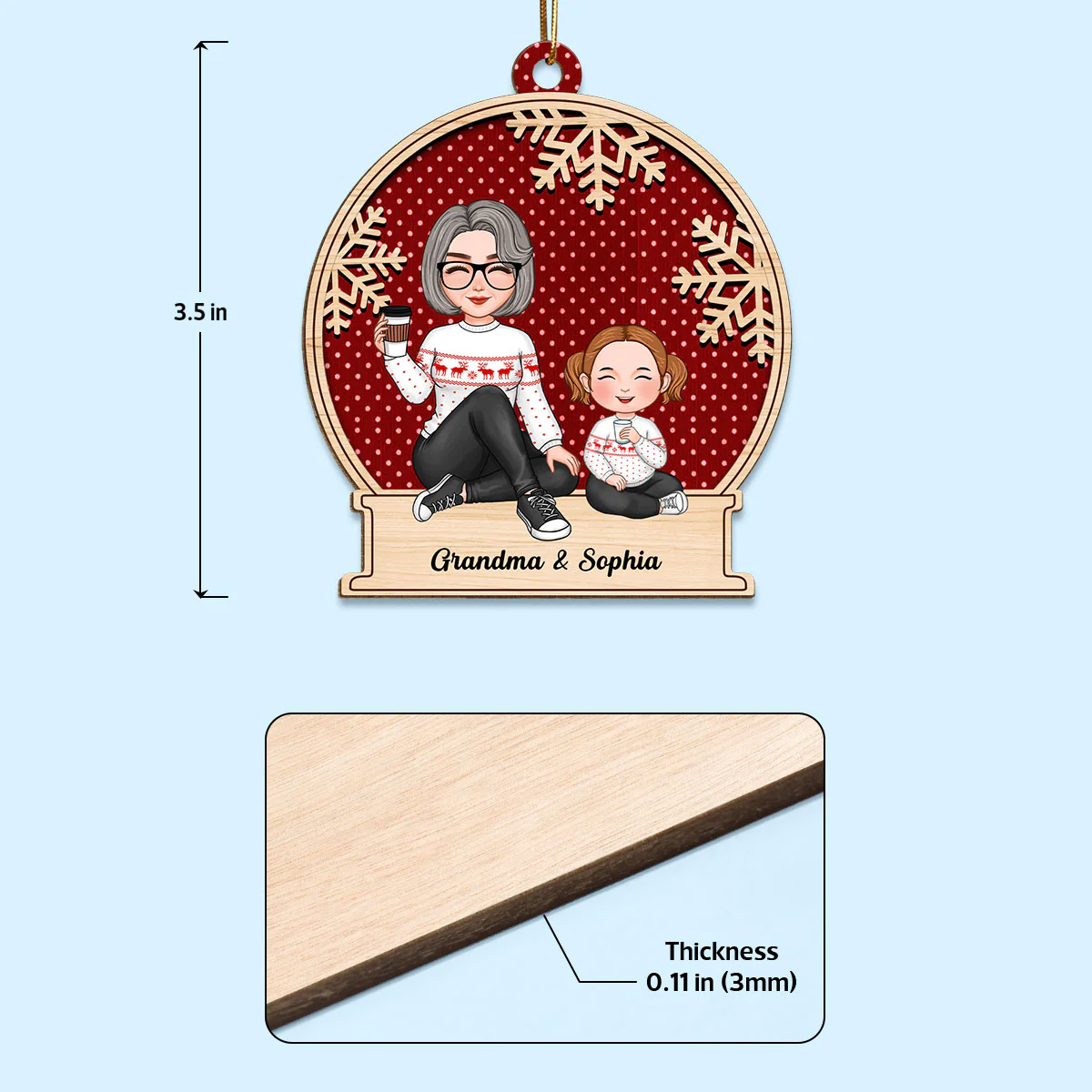 Cute Grandma & Grandkid Christmas Gift For Granddaughter Grandson Beautiful Patterns Personalized Wooden Ornament - Image 5