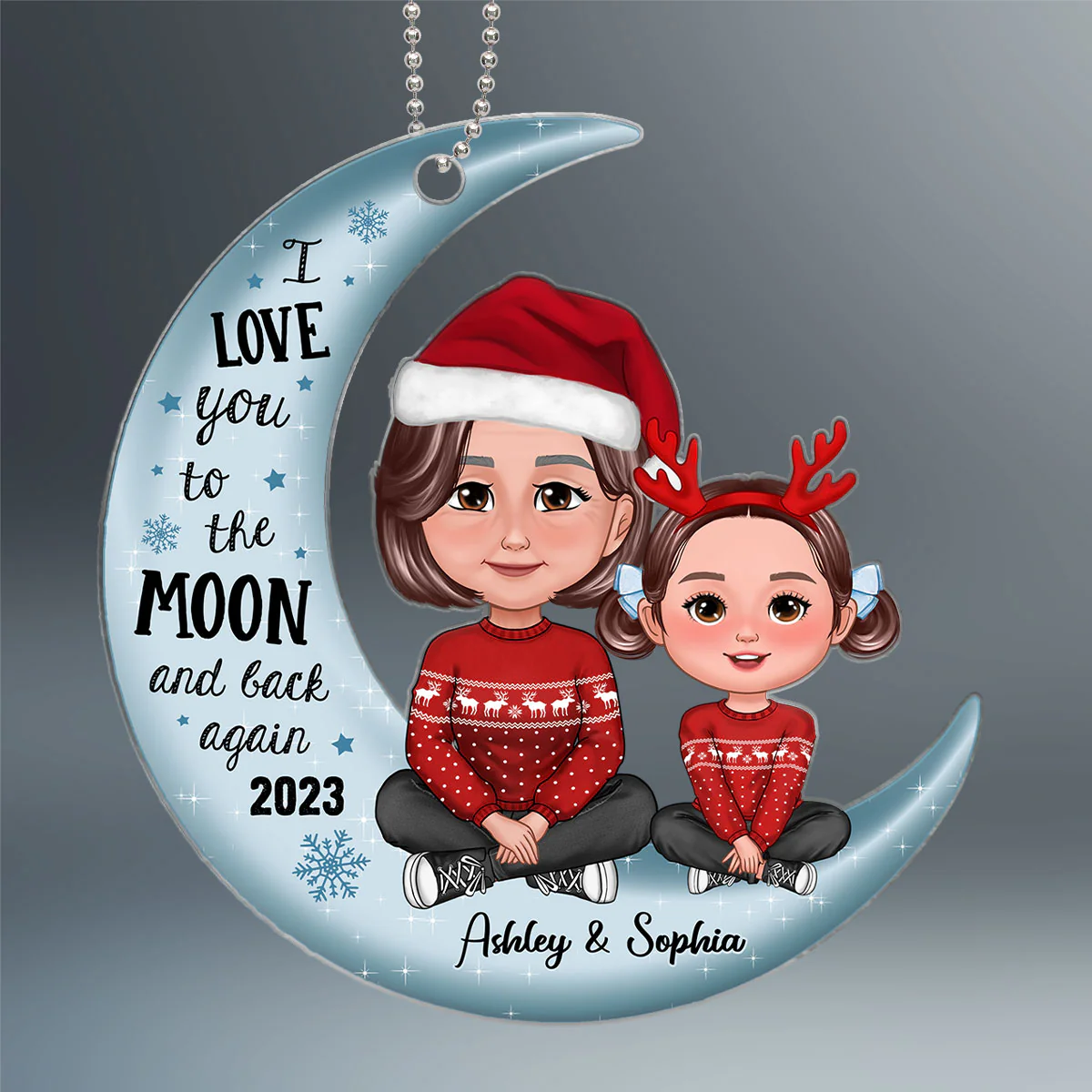 Cute Grandma Grandkid Crossed Legs On Moon Gift For Grandson Granddaughter Personalized Acrylic Ornament - Image 2