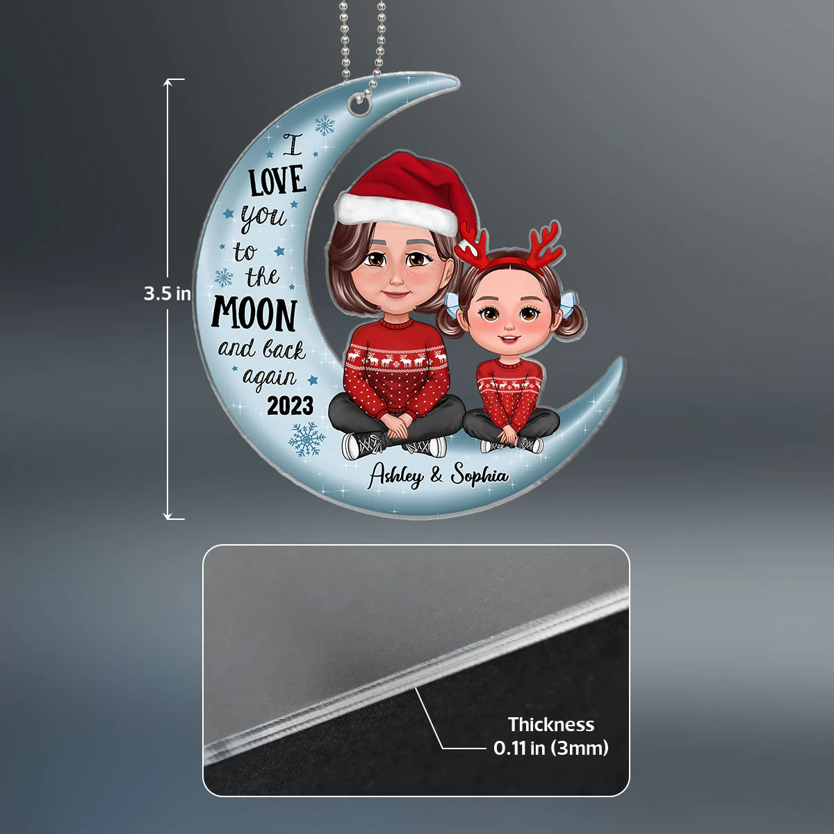 Cute Grandma Grandkid Crossed Legs On Moon Gift For Grandson Granddaughter Personalized Acrylic Ornament - Image 4