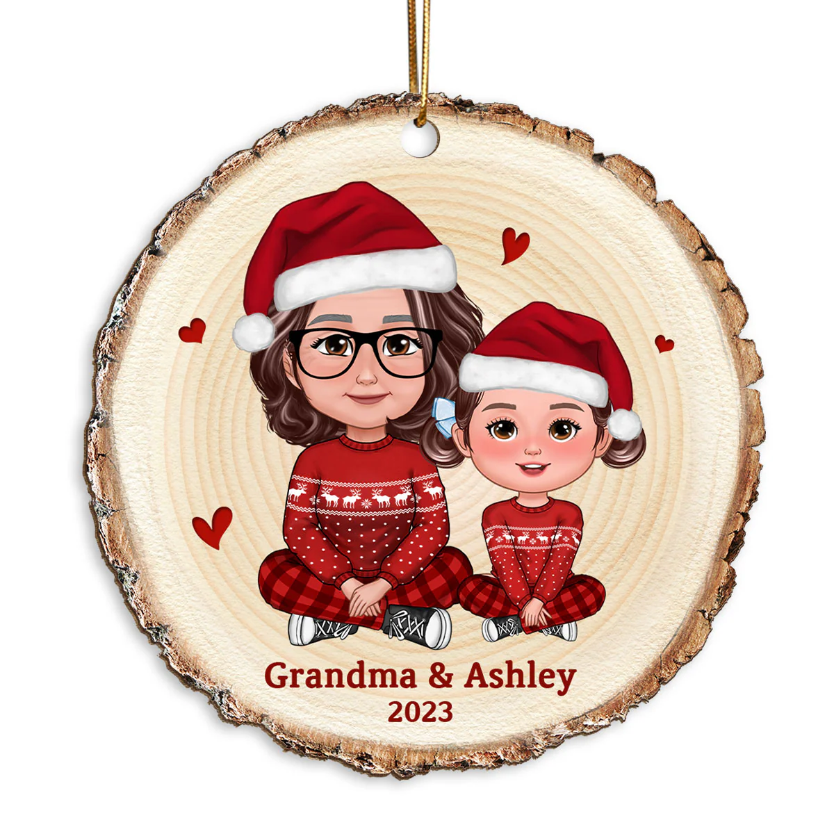 Cute Grandma Grandkid Crossed Legs Wood Slice Gift For Grandson Granddaughter Personalized Wooden Ornament