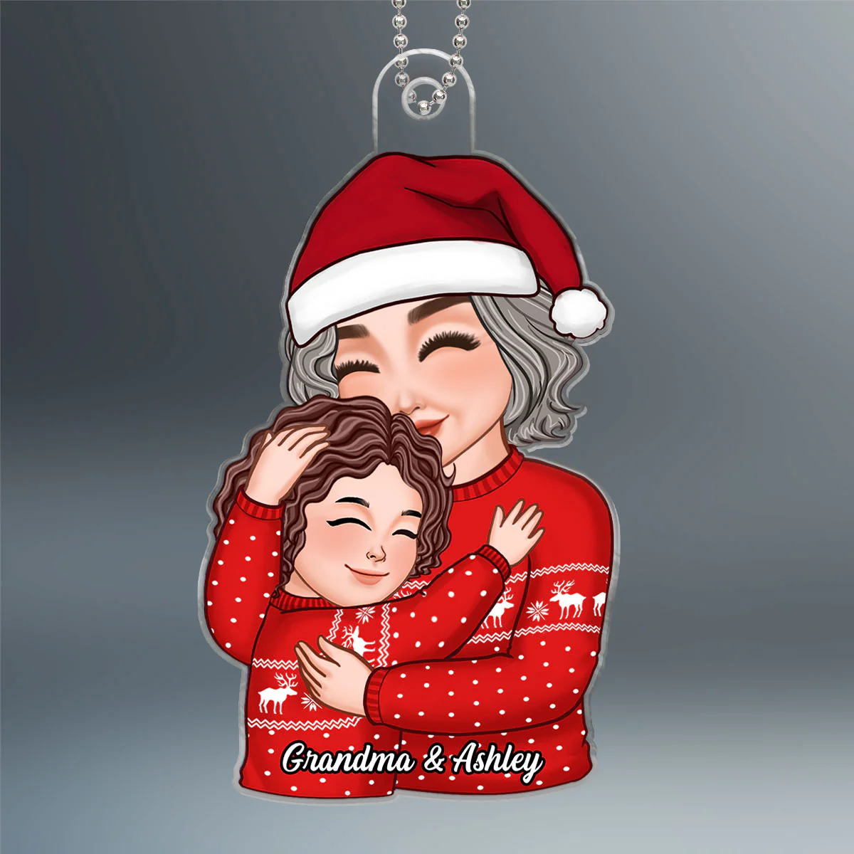 Grandma & Grandkid Hugging Cuddling Christmas Gift For Granddaughter Grandson Personalized Acrylic Ornament - Image 2