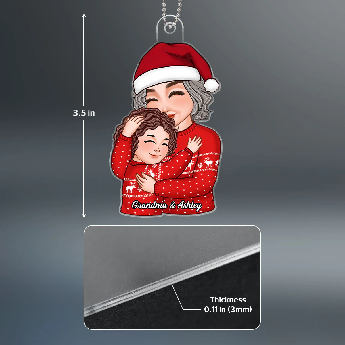 Grandma & Grandkid Hugging Cuddling Christmas Gift For Granddaughter Grandson Personalized Acrylic Ornament - Image 4