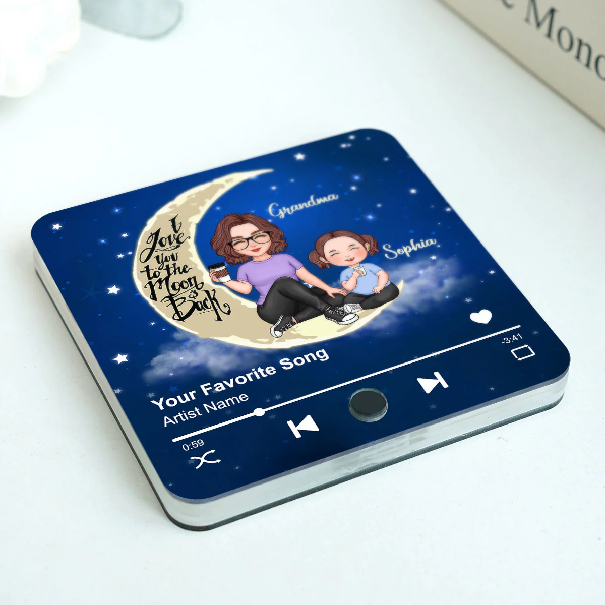 Cute Grandma & Grandkid I Love You To The Moon And Back Personalized Music Fridge Magnet - Image 3