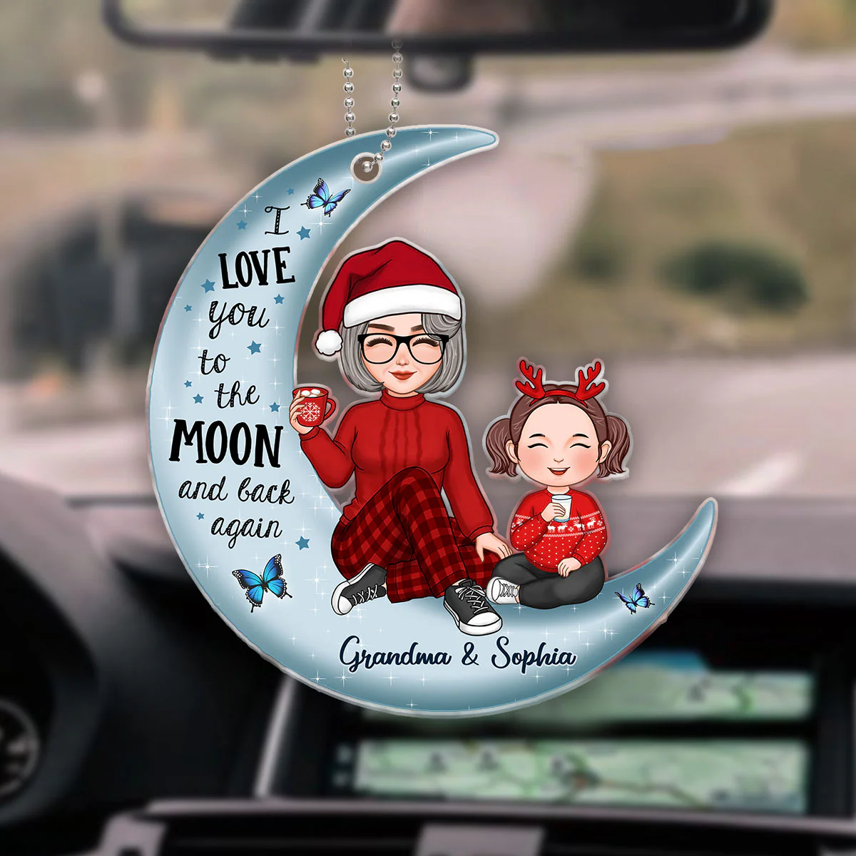 Cute Grandma & Grandkid On Moon Christmas Gift Personalized Acrylic Ornament [Grandma's nickname can be changed] - Image 3