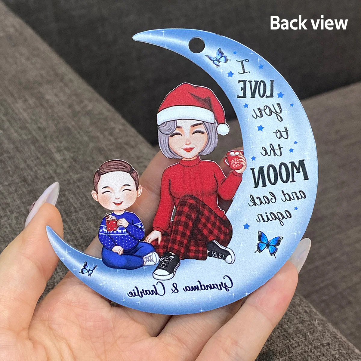 Cute Grandma & Grandkid On Moon Christmas Gift Personalized Acrylic Ornament [Grandma's nickname can be changed] - Image 4