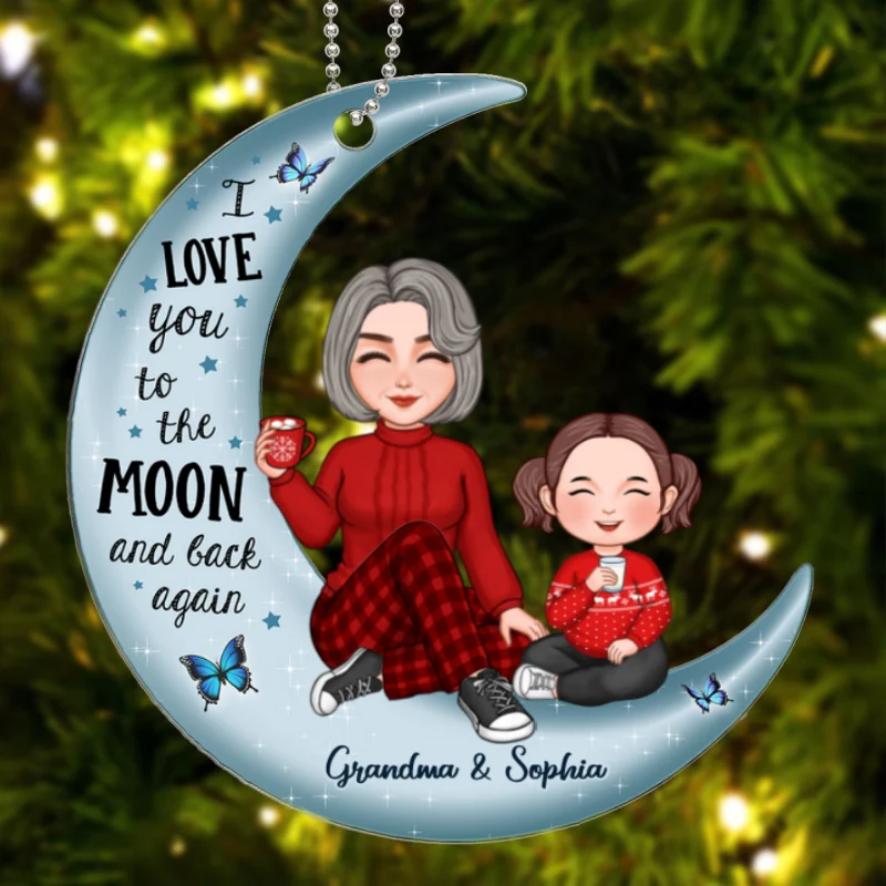Cute Grandma & Grandkid On Moon Christmas Gift Personalized Acrylic Ornament [Grandma's nickname can be changed] - Image 4