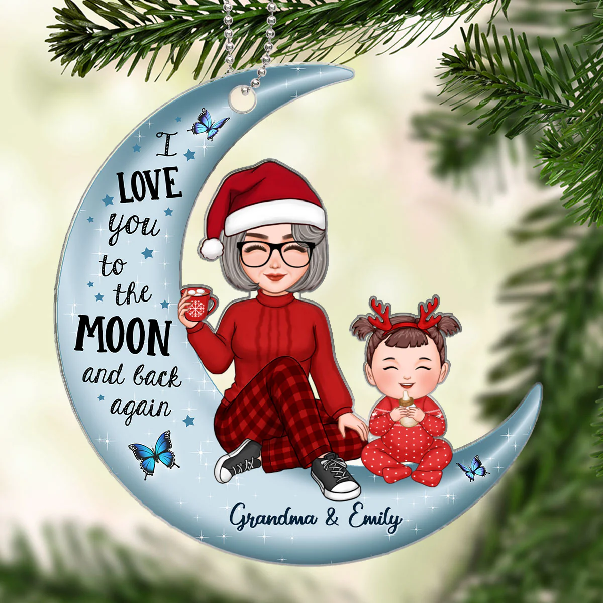 Cute Grandma & Grandkid On Moon Christmas Gift - Personalized Acrylic Ornament - Christmas Gift - Image 4