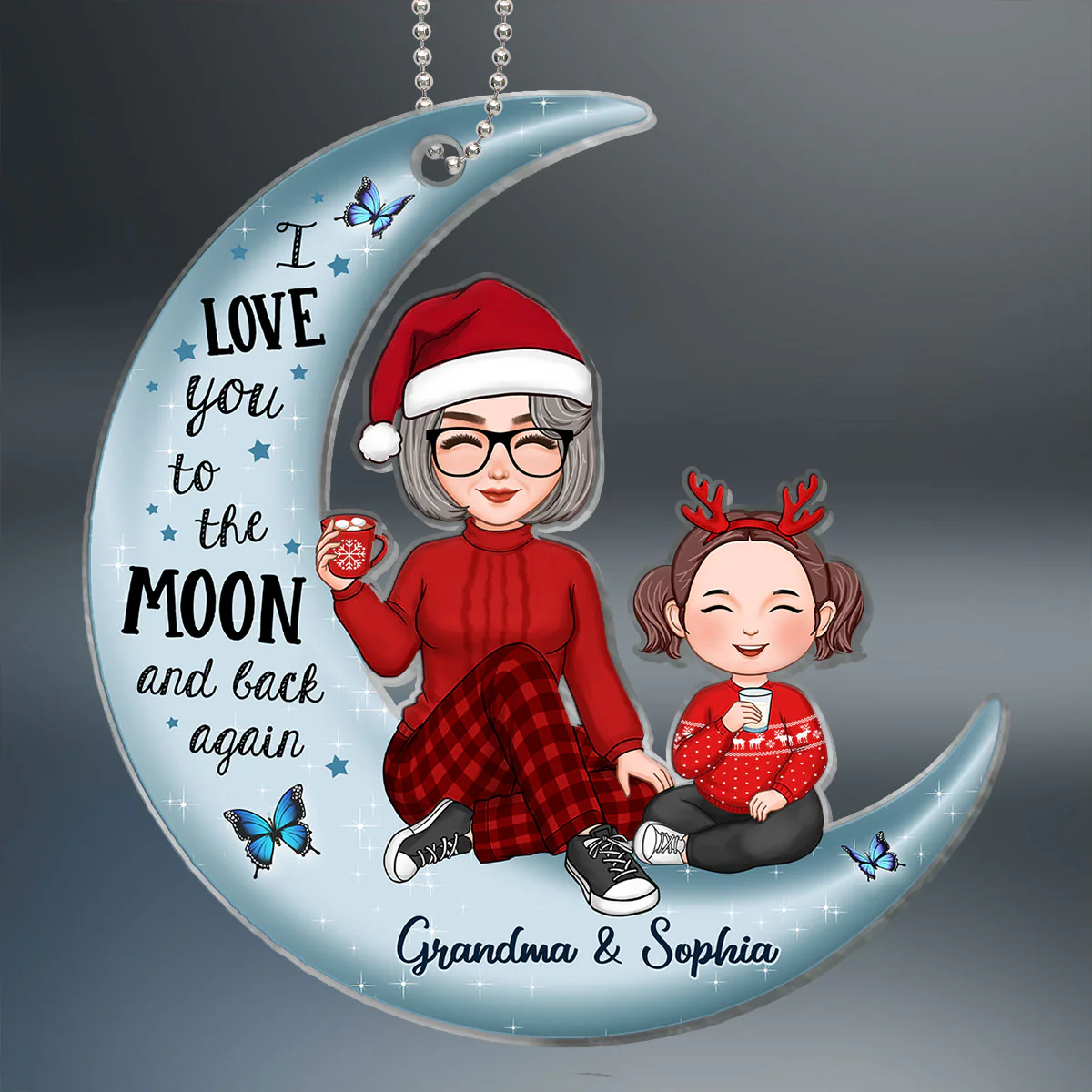 Cute Grandma & Grandkid On Moon Christmas Gift Personalized Acrylic Ornament [Grandma's nickname can be changed] - Image 2