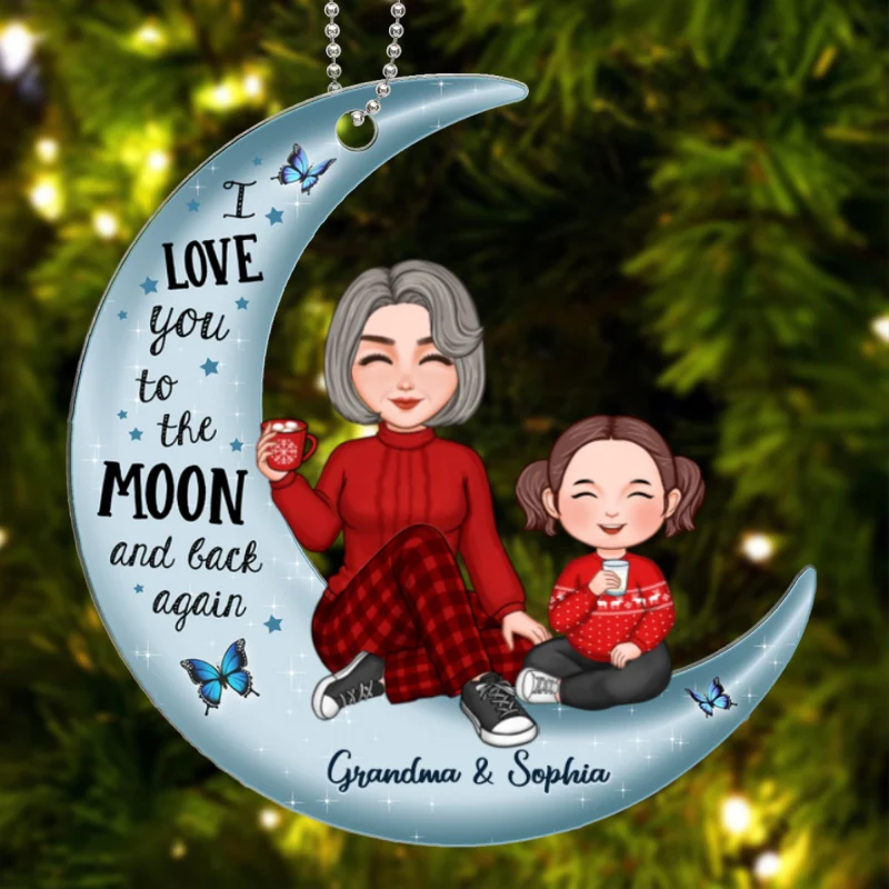 Cute Grandma & Grandkid On Moon Christmas Gift Personalized Acrylic Ornament - Image 4