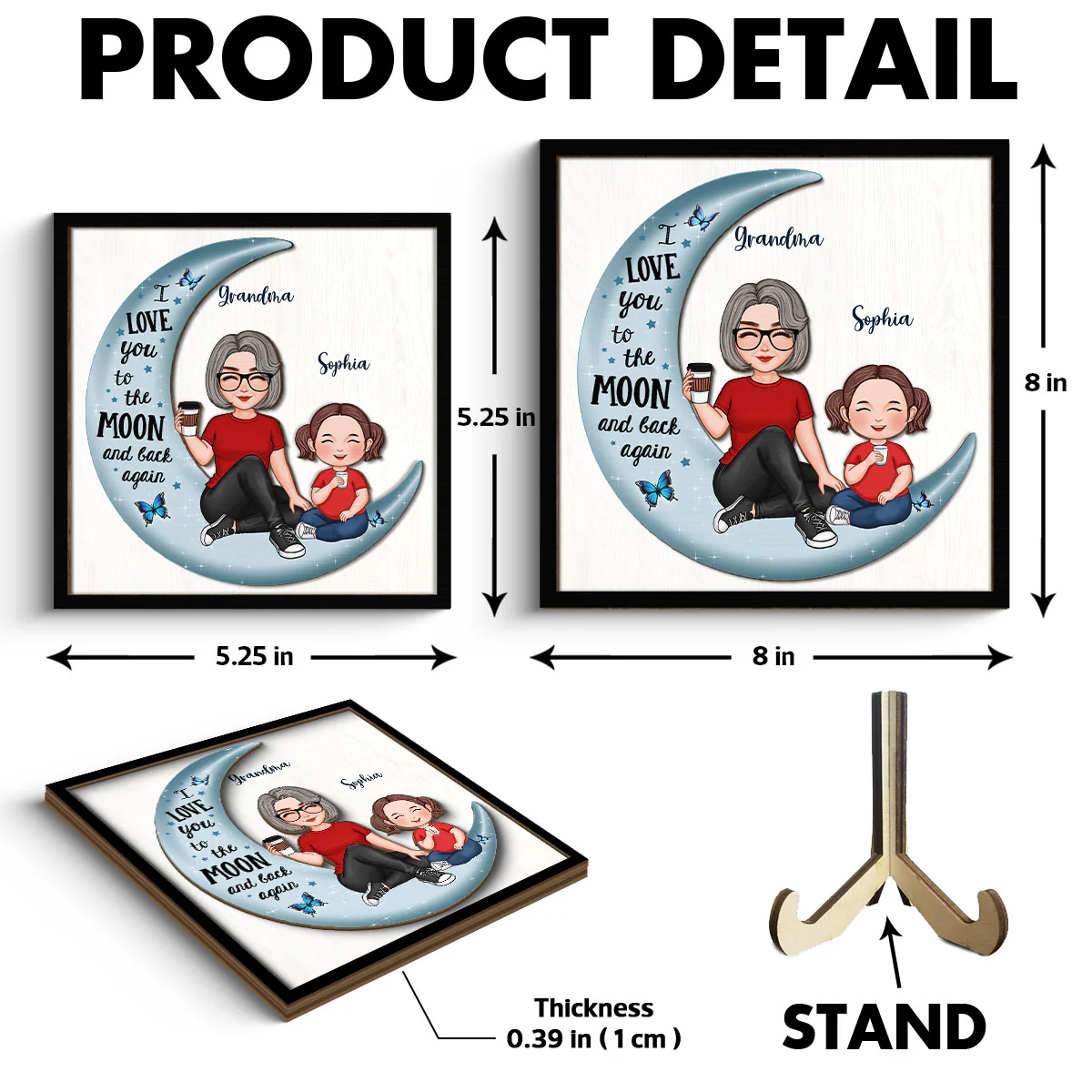 Cute Grandma & Grandkid On Moon Gift For Granddaughter Grandson Grandma Personalized 2-Layer Wooden Plaque - Image 6