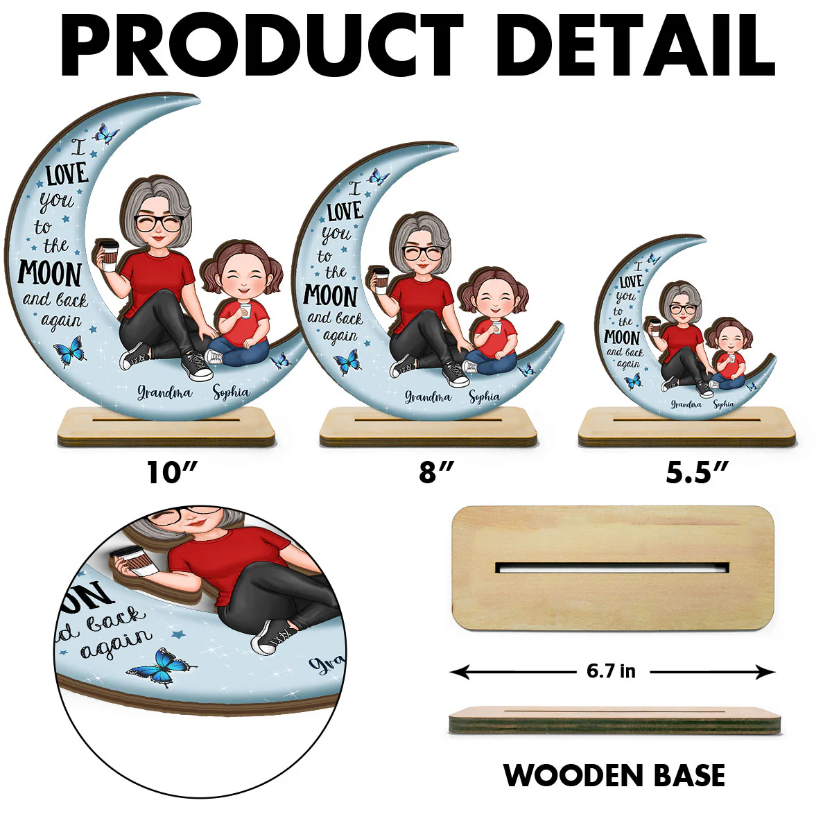 Cute Grandma & Grandkid On Moon Gift For Grandma Gift For Granddaughter Grandson Grandchildren Personalized Standing Wooden Plaque - Image 6