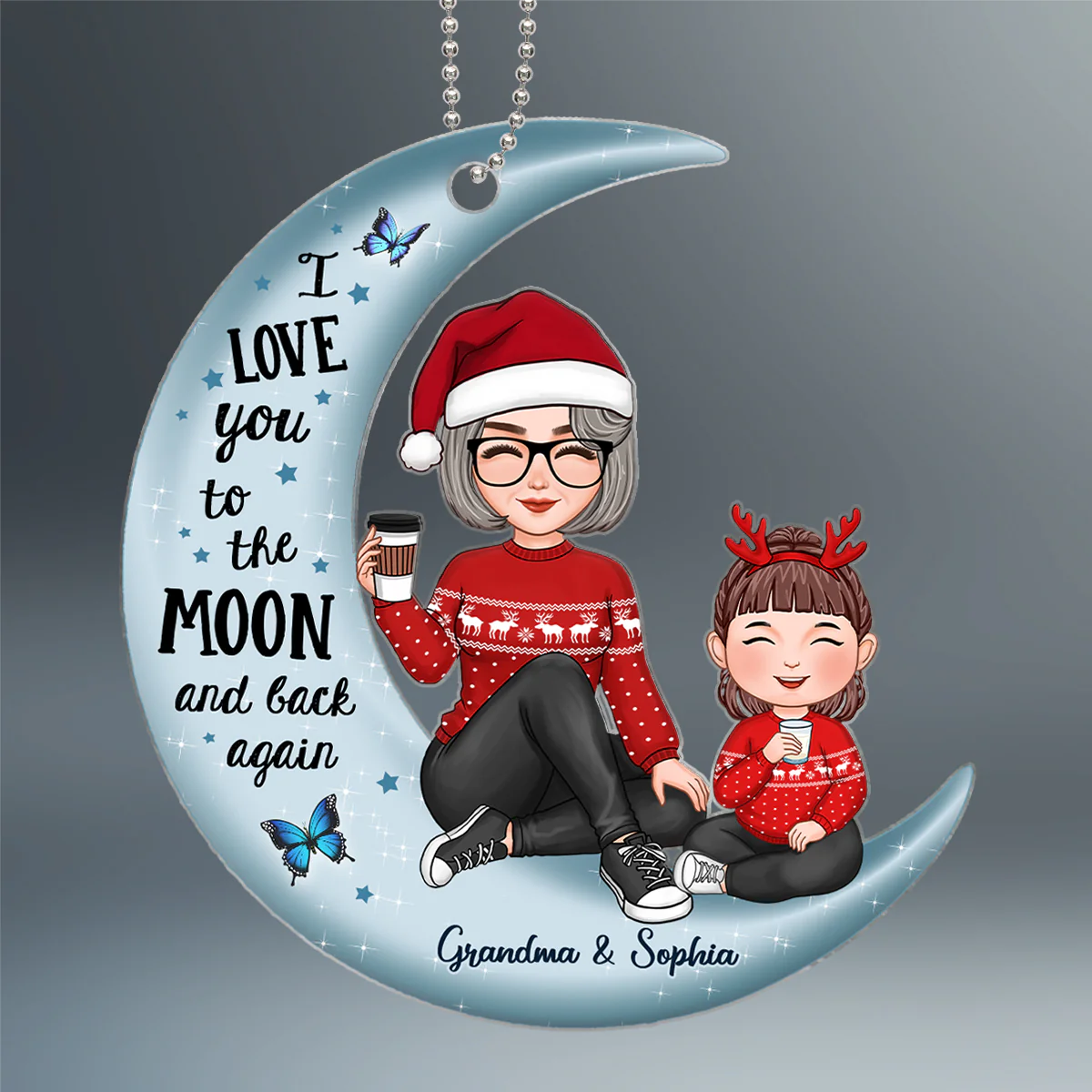 Cute Grandma & Grandkid On Moon Kid Baby Teenage Granddaughter Grandson Personalized Acrylic Ornament - Image 2