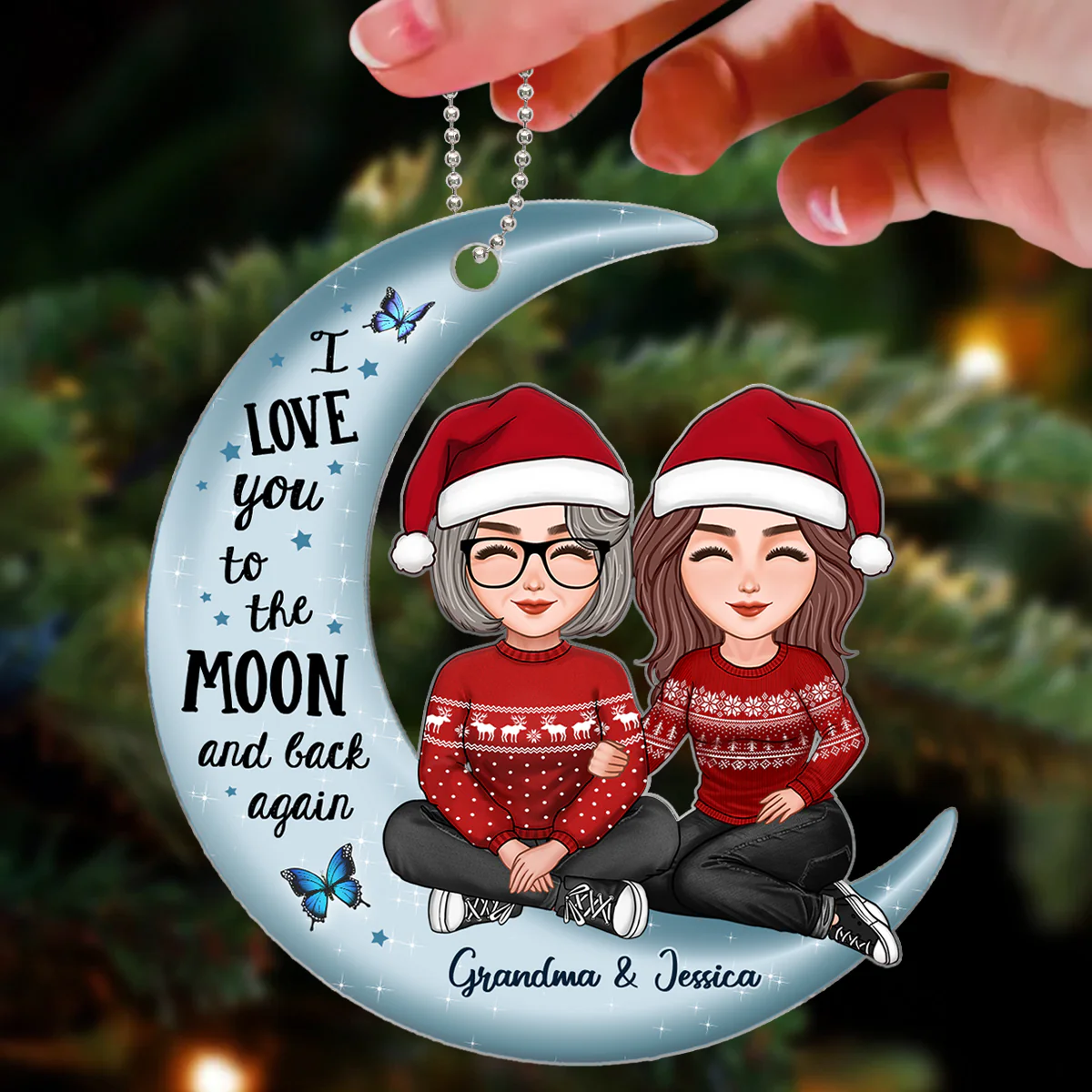 Cute Grandma & Grandkid On Moon Kid Baby Teenage Granddaughter Grandson Personalized Acrylic Ornament - Image 3