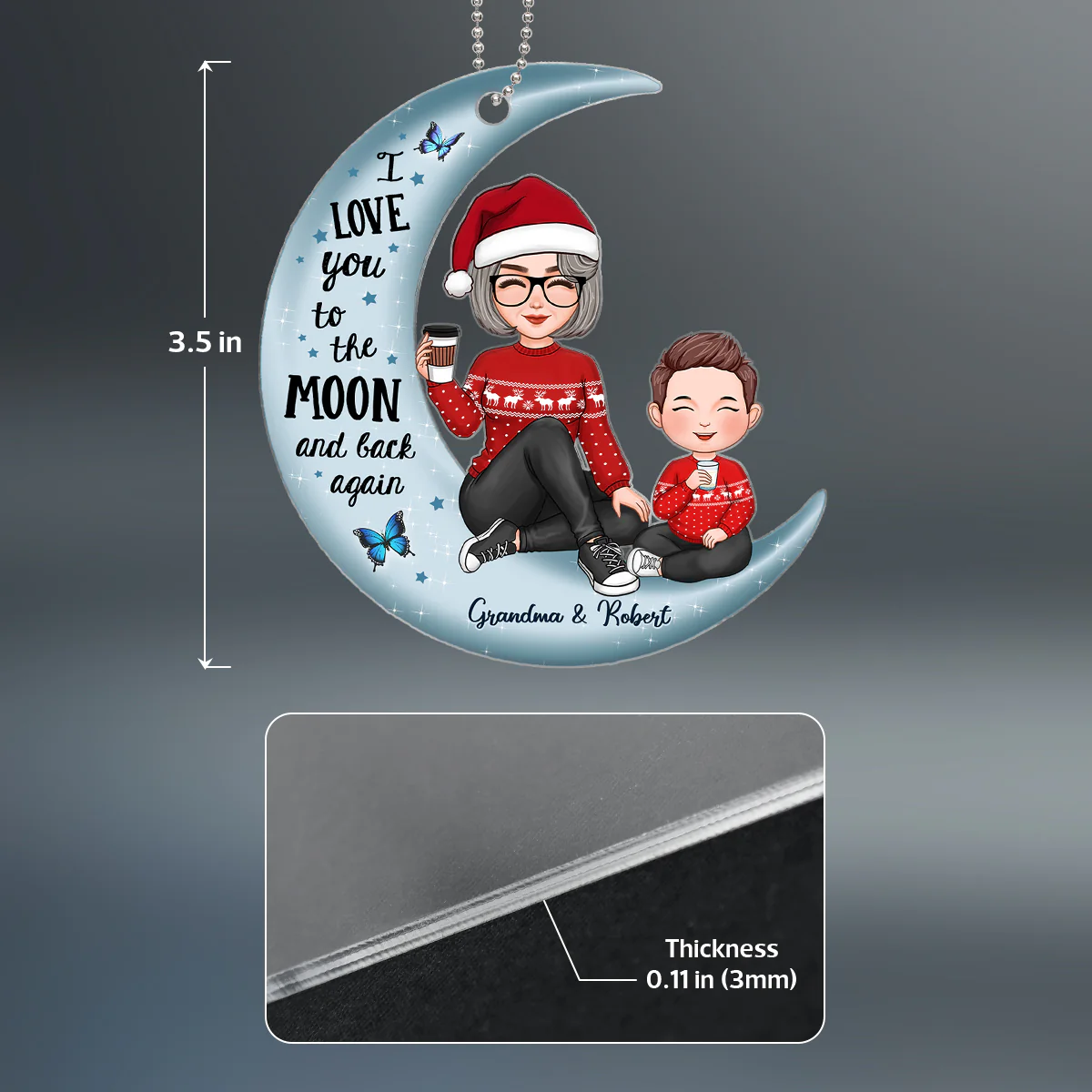Cute Grandma & Grandkid On Moon Kid Baby Teenage Granddaughter Grandson Personalized Acrylic Ornament - Image 4