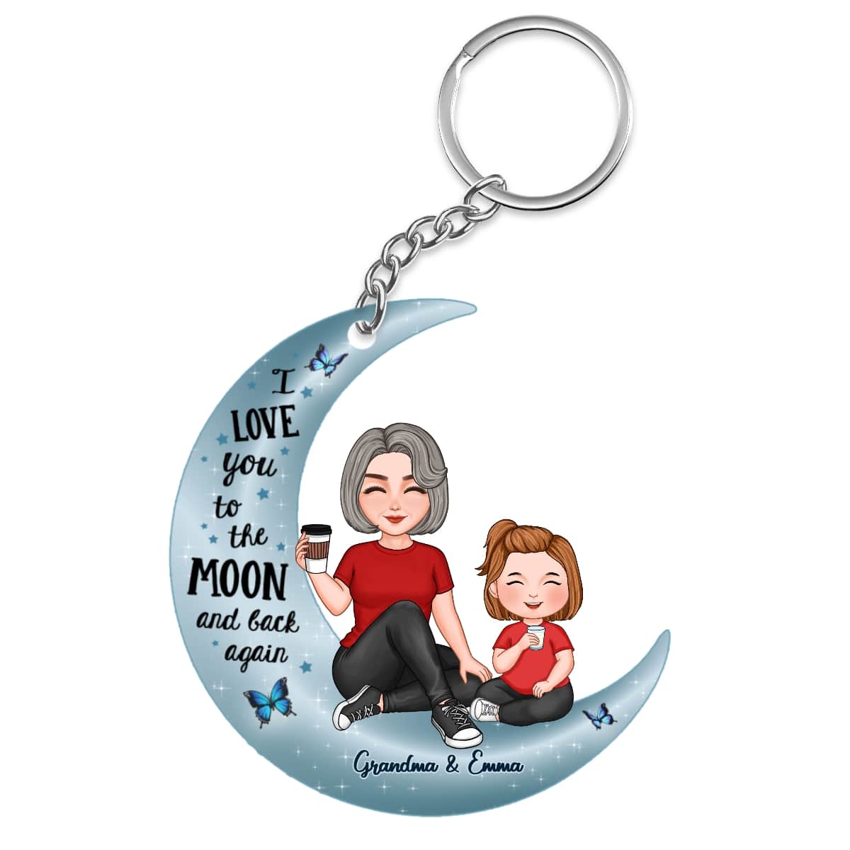 Cute Grandma & Grandkid On Moon Personalized Acrylic Keychain - Image 4