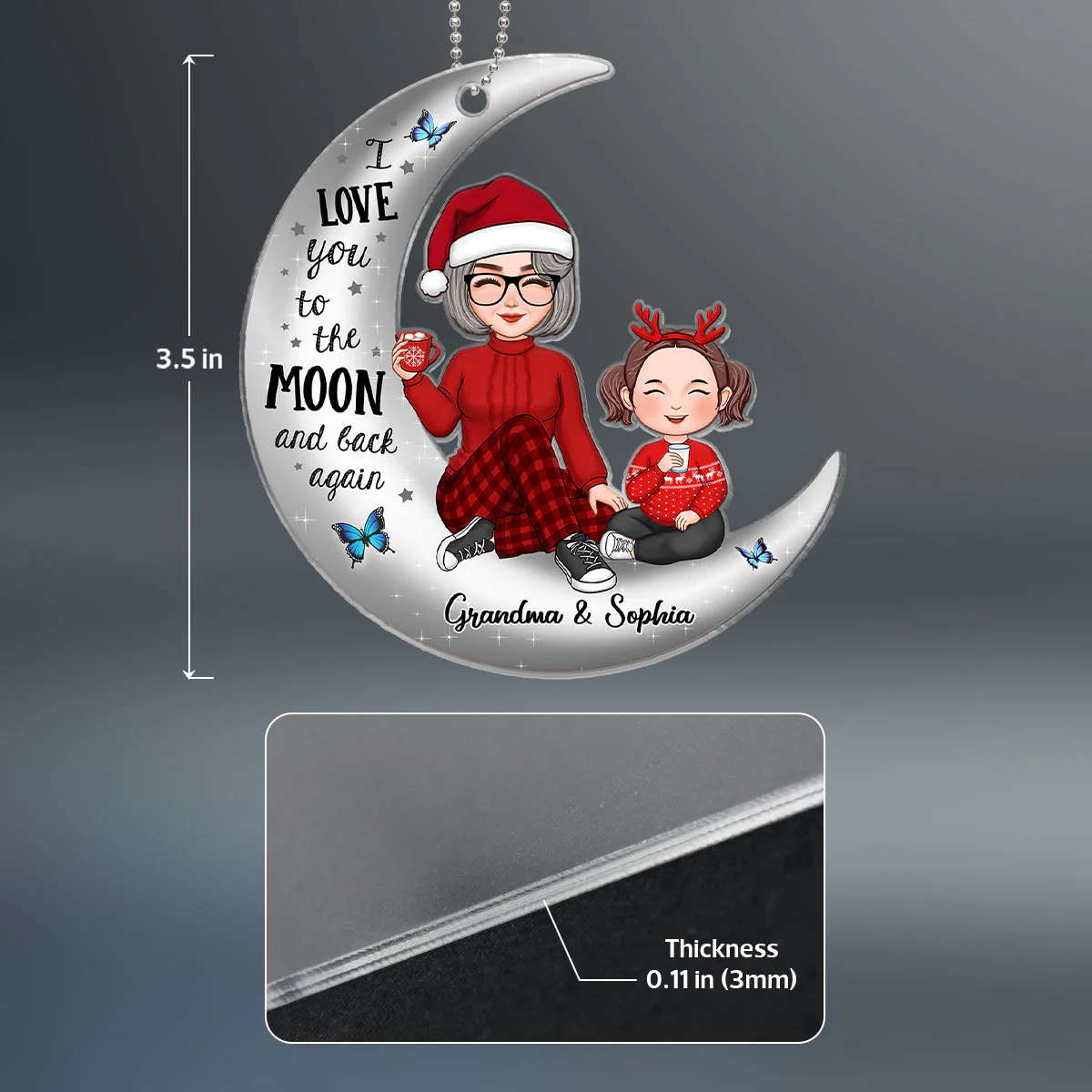 Cute Grandma & Grandkid On Silver Moon Christmas Gift For Granddaughter Grandson Personalized Acrylic Ornament - Image 4