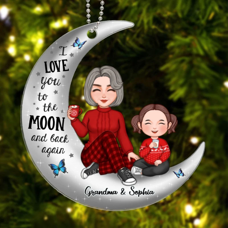 Cute Grandma & Grandkid On Silver Moon Christmas Gift For Granddaughter Grandson Personalized Acrylic Ornament - Image 5