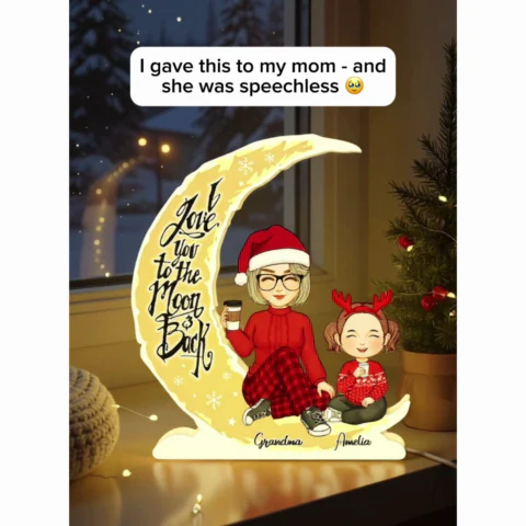 Cute Grandma & Grandkid On Yellow Moon Christmas Gift Personalized Light Box - Image 2