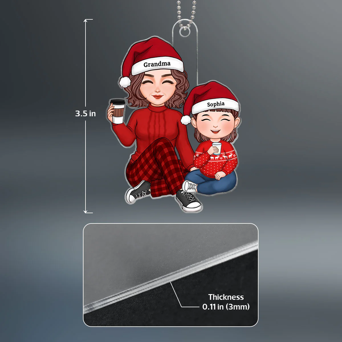 Cute Grandma & Grandkid Sitting Christmas Gift For Granddaughter Grandson Personalized Acrylic Ornament - Image 4